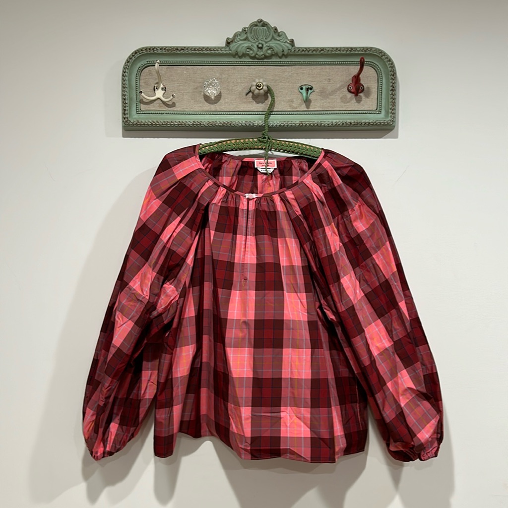 New Kate Spade Pink Plaid Puffy Dramatic Long Sleeve Blouse Xl Women’s